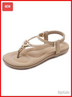 Bohemian Beaded Ankle Strap Flat Sandals - Non-Slip Rubber Sole